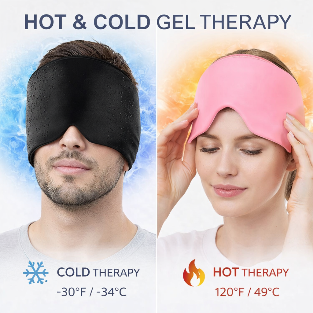 Migraine Relief Gel Ice Sleep Mask – Hot & Cold Therapy Headache Hat, Eye Mask Eyeshade Cover for Men and Women