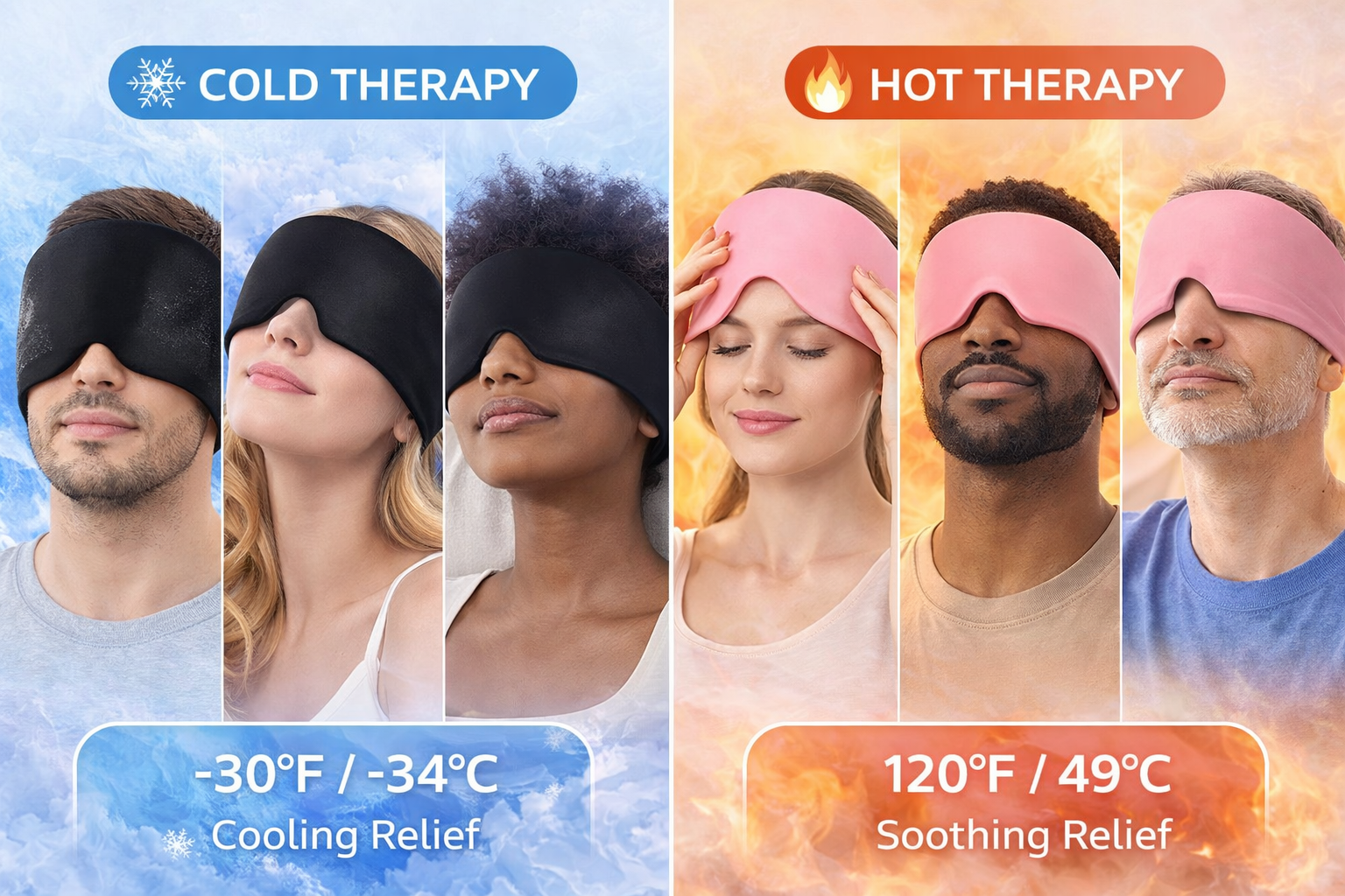 Migraine Relief Gel Ice Sleep Mask – Hot & Cold Therapy Headache Hat, Eye Mask Eyeshade Cover for Men and Women