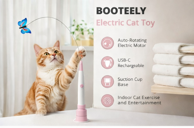 BOOTEELY Electric Suction Cat Toy- Self-Entertaining Teaser Wand for Cats