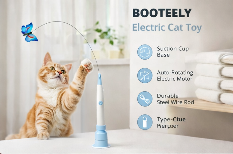 BOOTEELY Electric Suction Cat Toy- Self-Entertaining Teaser Wand for Cats