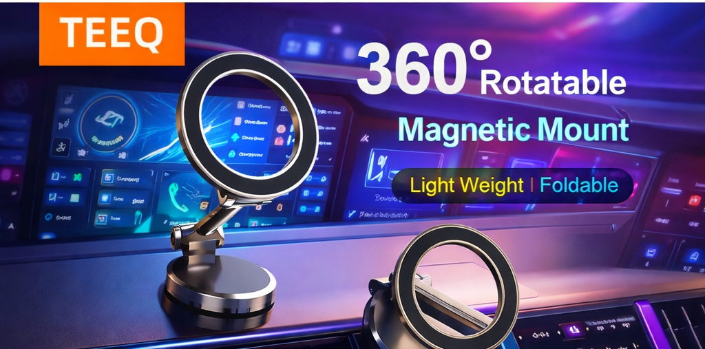 Magnetic Alloy Car Phone Holder – 360° Adjustable Folding Mount for Dashboard