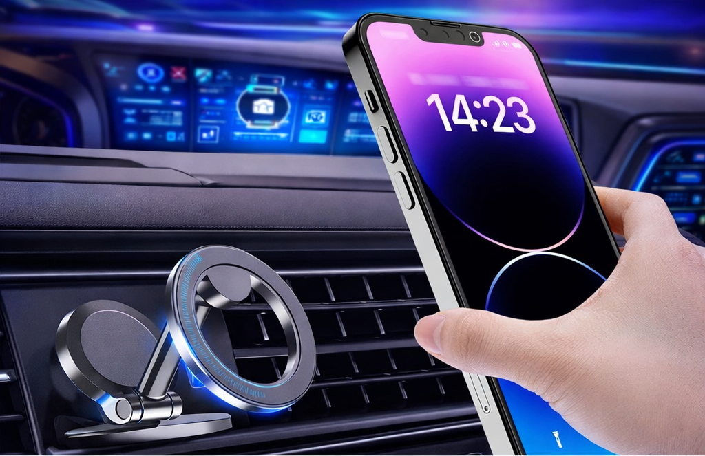 Magnetic Alloy Car Phone Holder – 360° Adjustable Folding Mount for Dashboard