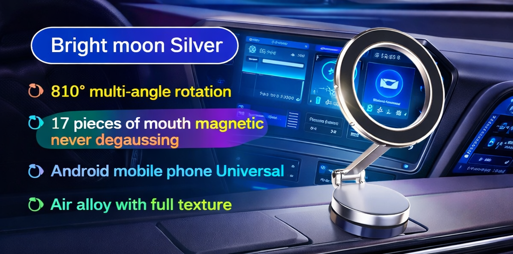Magnetic Alloy Car Phone Holder – 360° Adjustable Folding Mount for Dashboard