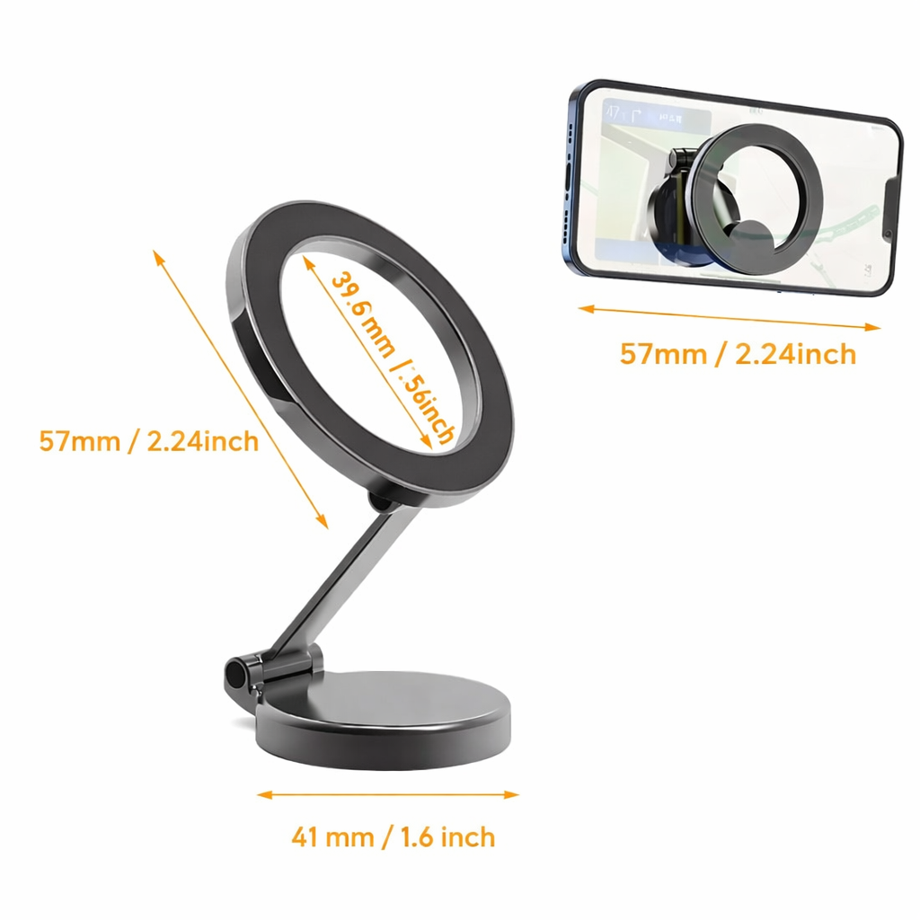 Magnetic Alloy Car Phone Holder – 360° Adjustable Folding Mount for Dashboard